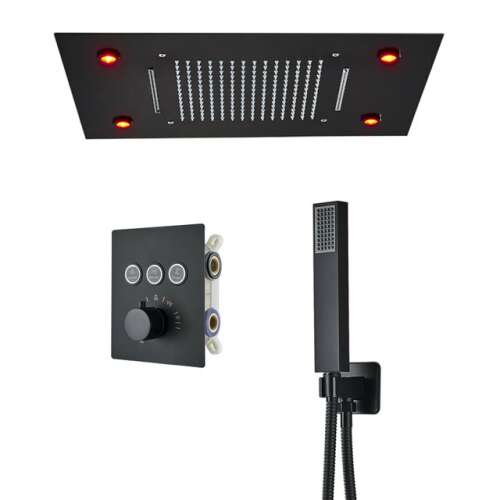 Blackswan M165 Matt Schwarz Duschset mit LED-Beleuchtung, Regenschauer- und Wasserfall-Duschkopf, Thermostatsteuerung, Fernbedienung, 2-Wege-Duschsystem