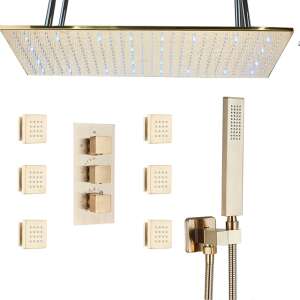 Blackswan M192 shower set, matt gold, 3 way, thermostatic, with massage nozzles and LED lighting, 80 cm - Shower set