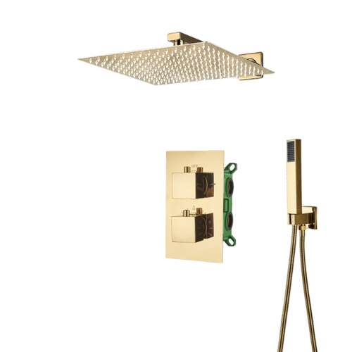 Blackswan M195 Duschset, Gold, 2-Wege Thermostat, 30 cm, Duschkopf, Handbrause, Mischer