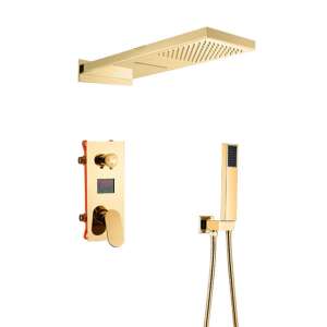 Blackswan M198 3-way shower set with digital display and 2-mode shower head, gold finish - Shower set