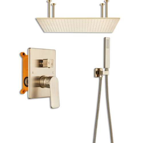 Blackswan Type M200 Matt Gold Shower Set with Ceiling Mounted Shower Head, Hand Shower, and Thermostatic Mixer
