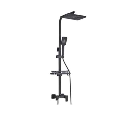 Blackswan M221 Matt Schwarze Dusch Säule mit 3-Wege Duschkopf, Handbrause und Ablage