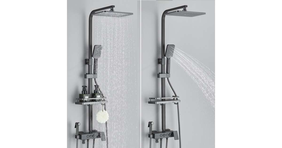 Blackswan Shower Column, M233 type, anthracite grey model, 4-way, high-pressure shower, SPA type hand shower and concealed furniture tap, size 118 cm 102643332