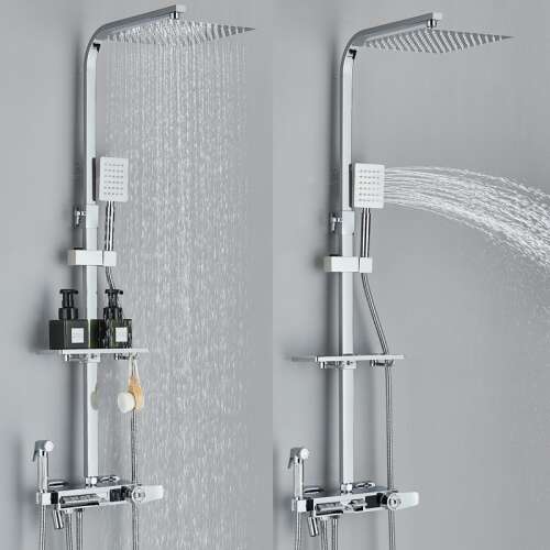 Blackswan M249 Dusch Säule, Chrom, 4-Wege, Thermostat, LCD-Display, Regendusche und verdeckter Armatur, 30 cm