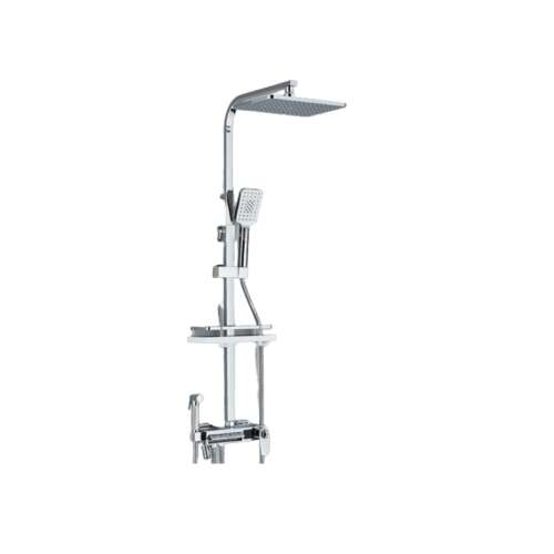 Blackswan M250 shower column, chrome, 4-way, thermostatic, LCD display, high-pressure shower and hidden mobile faucet, 30 x 20 cm