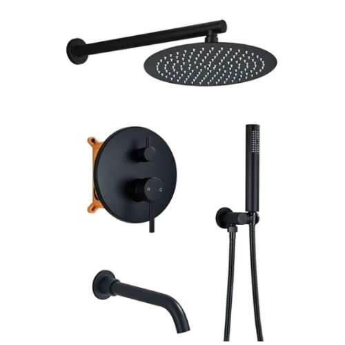 Blackswan M255 mattschwarzes Duschset mit Regendusche, Handbrause und Auslauf