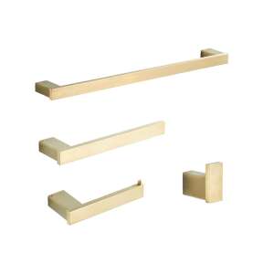Set de accesorii pentru baie Blackswan M2 din 4 piese, auriu mat, include suport pentru prosoape, suport pentru hârtie igienică și cârlig pentru halat - Accesorii baie