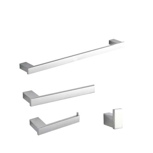 Set de accesorii pentru baie Blackswan M3, 4 bucăți, crom lucios, suport pentru prosoape, suport pentru hârtie igienică, cârlig pentru halat