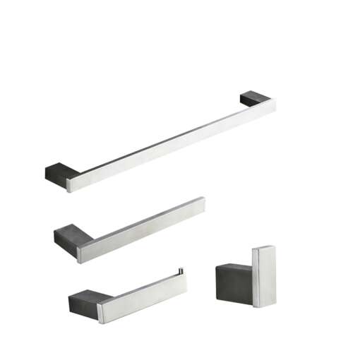 Set de accesorii pentru baie Blackswan M4, 4 bucăți, nichel periat, include suport pentru prosop, suport pentru hârtie igienică și cârlig pentru halat