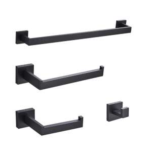 Set de accesorii pentru baie Blackswan, 4 piese, negru mat, suport pentru prosoape, suport pentru hârtie igienică, cârlig pentru halat - Accesorii baie