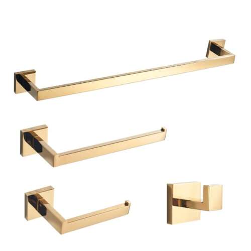 Set de accesorii pentru baie Blackswan, 4 bucăți, auriu, suport pentru prosoape, suport pentru hârtie igienică, cârlig pentru halat