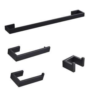 Set de accesorii pentru baie Blackswan M9, 4 piese, negru mat, suport pentru prosoape, suport pentru hârtie igienică, inel pentru prosoape, cârlig dublu - Accesorii baie