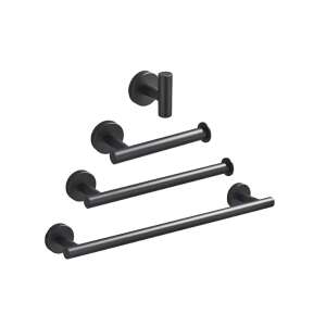 Set de accesorii pentru baie Blackswan, 4 piese, negru mat, suport pentru prosoape, suport pentru hârtie igienică, cârlig pentru halat - Accesorii baie