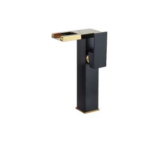 Blackswan M242 смесител за мивка, черен и златен, смесител с водопад с LED - Nonbrand Смесител