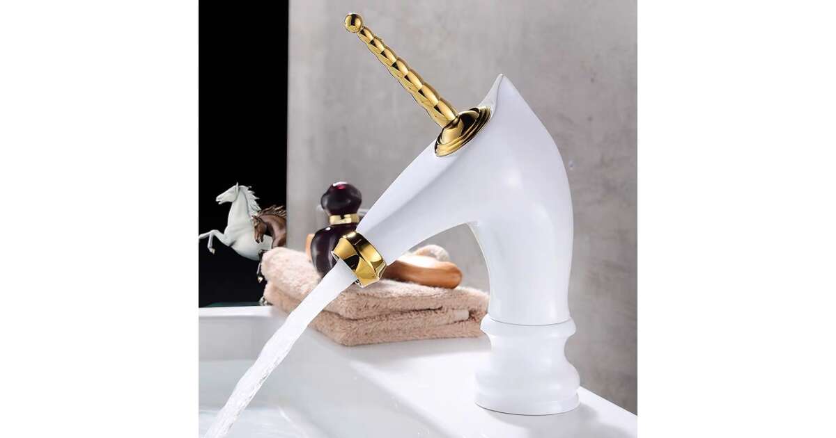 Bathroom sink tap, Blackswan, M278 Unicorn type, short white/gold model, 20 cm 102643992