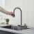 Blackswan M298 kitchen faucet, anthracite gray, pull-out spray, 3 modes, Rainfall option, installed in a kitchen sink