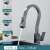 Blackswan M318 kitchen faucet, anthracite gray, LCD display, 4 modes, 45 cm, showing different water flow modes