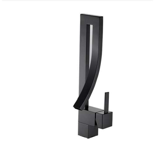 Fürdőszoba mosogató csaptelep, Blackswan, M296 típus, matt fekete vízesés modell, mérete 34 cm