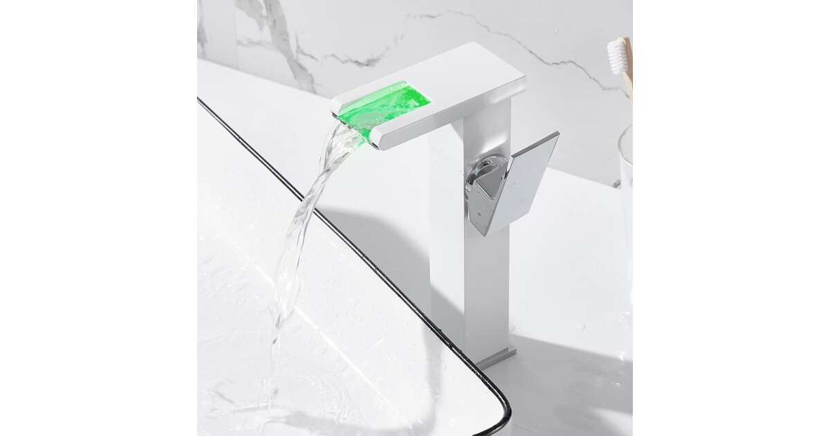 Bathroom sink faucet, Blackswan, M299 type, high white model with waterfall faucet and LED, size 24 cm 102644305