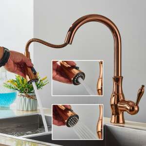 Кухненска смесителна батерия Blackswan M352 в розово злато, колаж от различни гледни точки - Nonbrand Смесител