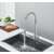 Blackswan M367 kitchen faucet, nickel model, with pull-out sprayer, in use, water flowing