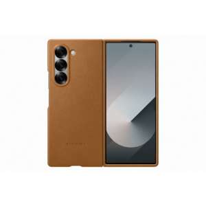 Samsung Galaxy Z Fold 6 brown leather case, front and back view - Phone Case