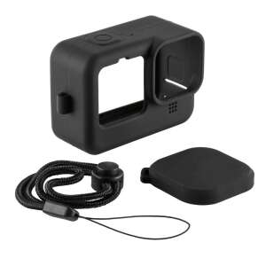Husă din silicon negru pentru camera de acțiune GoPro Hero 12 cu protecție pentru lentilă și cordon - Accesorii pentru camere de acțiune