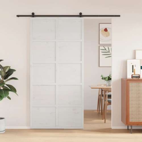 vidaXL fehér fenyőfa istálló ajtó, 100x208 cm, tolóajtó, belső ajtó, modern vidéki stílus, otthoni dekoráció