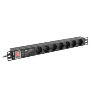 Lanberg 9-outlet PDU PRO 19" 1U 16A 2M 7X SPD-3MP black, 1U rack mount power distribution unit with surge protection, 9 Schuko outlets, 2 meter cable, black - Electrical Installation