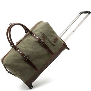 Quasar & Co. Khaki Oxford and Leather Rolling Duffel Bag, 57x39x25 cm - Travel Bag