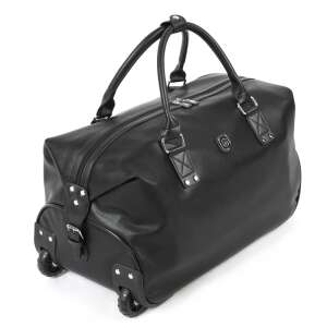 Quasar & Co. black eco-leather travel bag with wheels, 52x28x27 cm - Travel Bag