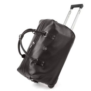 Quasar & Co. Brown Rolling Duffel Bag, 40L Eco-Leather Travel Bag with Telescoping Handle - Travel Bag