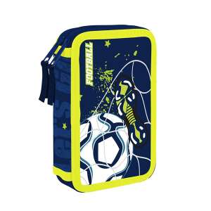 Oxybag foci mintás 2 emeletes tolltartó, kék színben sárga szegéllyel, focilabda és cipő mintával - Oxybag