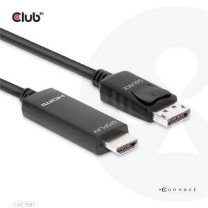 Club3D DisplayPort 1.4 - HDMI 4K120Hz vagy 8K60Hz HDR10 kábel M/M, fekete kábel mindkét végén csatlakozókkal - Club3D