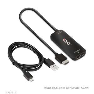 Club3D HDMI DisplayPort 4K120Hz vagy 8K30Hz aktív adapter, CAC-1335, USB kábellel - Club3D