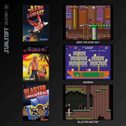 Kazieta Evercade Sunsoft Collection 1, 6 hier, retro hry, koláž