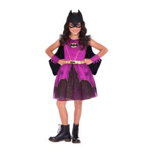 Lila Batgirl costume for girls, includes dress, cape, and mask - DC