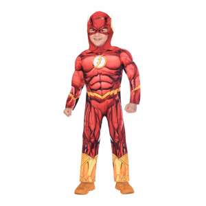 The Flash costume for kids, red and yellow jumpsuit with hood, size 6-8 years - DC