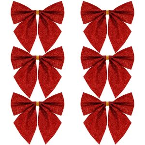 6 db-os piros, csillámos karácsonyfadísz masni szett - Sersimo