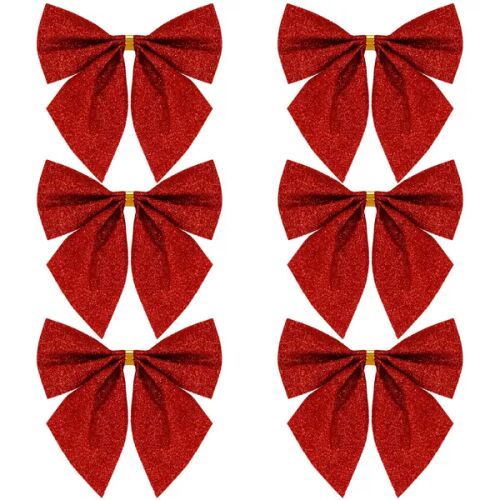 Sada 6 červených trblietavých vianočných mašlí na ozdobenie stromčeka