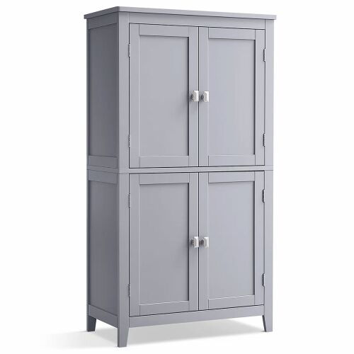 VASAGLE MDF fürdőszobaszekrény 2 rekesszel és 4 ajtóval, állítható polcok, 30x60x110cm, szürke