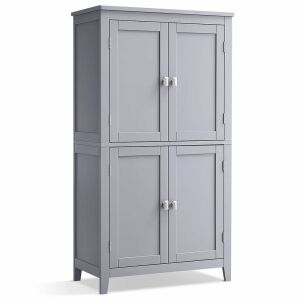 VASAGLE Dulap de baie, din MDF, cu 2 compartimente si 4 usi, rafturi reglabile, 30x60x110cm, gri 140661741 - Dulap de baie