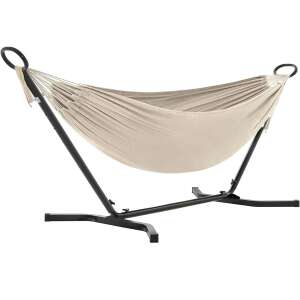 SONGMICS bézs függőágy fekete fém kerettel, állítható magasság - Függőágy