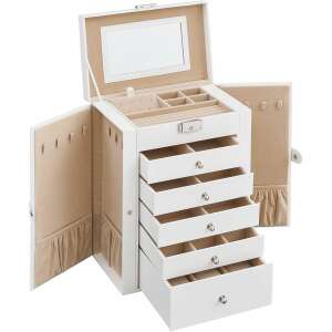 White Songmics jewelry box with 6 drawers, mirror, and lock - SONGMICS Jewelry Box