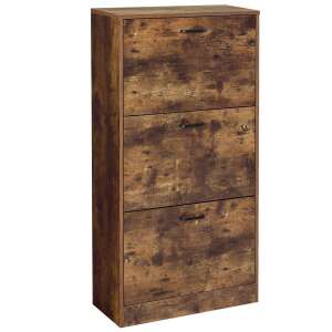 VASAGLE Rustic Brown 3-Tier Shoe Cabinet, 60 x 24 x 120 cm - Furniture