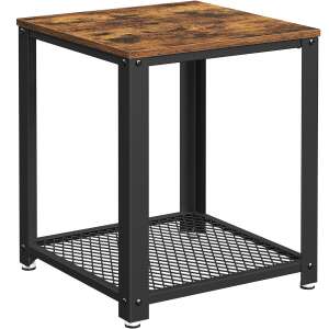 VASAGLE end table with black metal frame and rustic brown tabletop, 45x55x55cm - Furniture