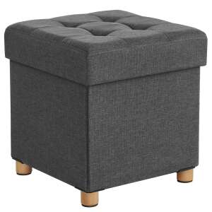 SONGMICS storage ottoman with tufted top, gray fabric, wooden legs - SONGMICS