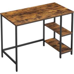 VASAGLE industrial style computer desk with 2 shelves, rustic brown and black - SONGMICS