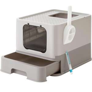 Затворена котешка тоалетна, за големи котки, товароносимост 15 кг, без следи, без протичане, светлосив и тъмносив.