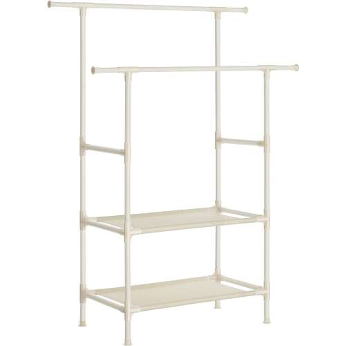 SONGMICS white double-rod clothes rack with 2 shelves, 70kg capacity, 114x45x171cm